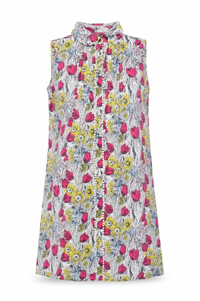 Heyton Womens White Floral Cotton Shift Size 8 Collared Button