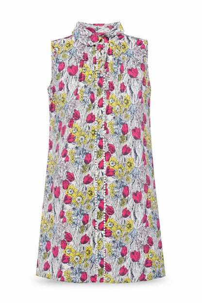 Heyton Womens White Floral Cotton Shift Size 8 Collared Button