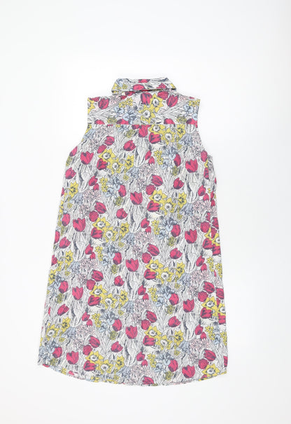 Heyton Womens White Floral Cotton Shift Size 8 Collared Button