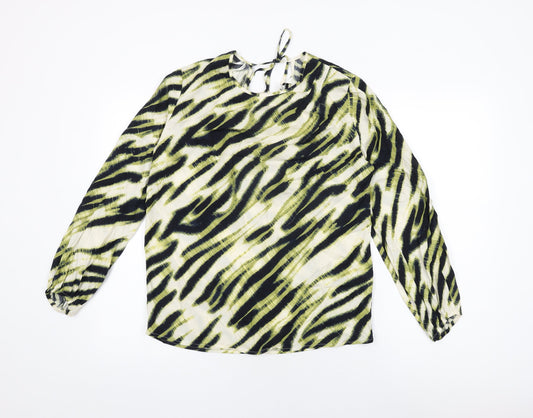 Autograph Womens Ivory Animal Print Cupro Basic T-Shirt Size 8 Round Neck