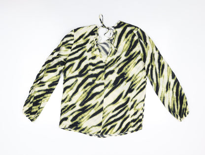 Autograph Womens Ivory Animal Print Cupro Basic T-Shirt Size 8 Round Neck