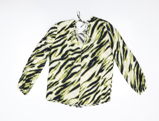 Autograph Womens Ivory Animal Print Cupro Basic T-Shirt Size 8 Round Neck