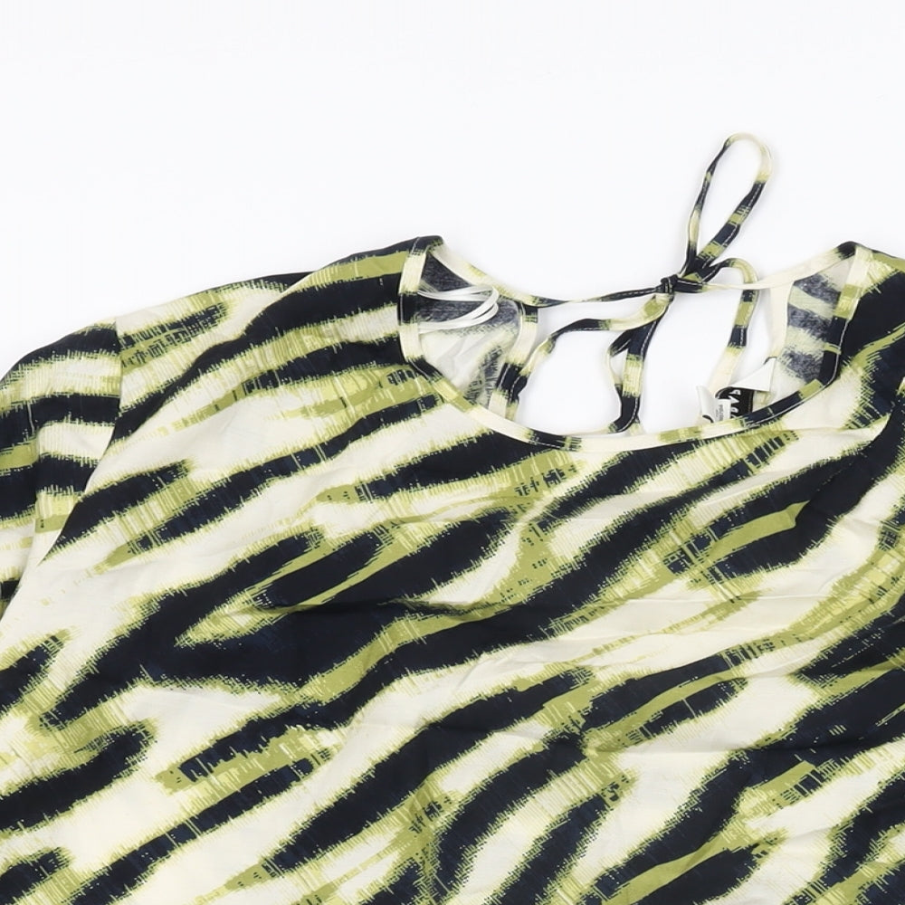 Autograph Womens Ivory Animal Print Cupro Basic T-Shirt Size 8 Round Neck