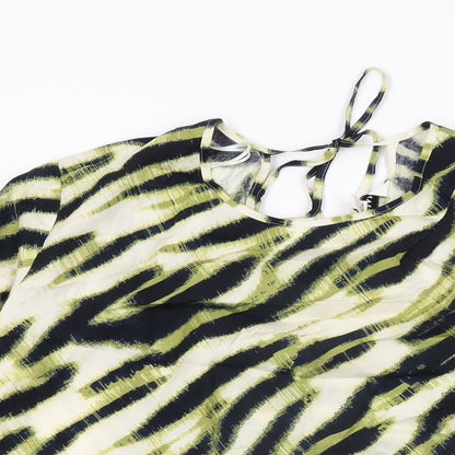 Autograph Womens Ivory Animal Print Cupro Basic T-Shirt Size 8 Round Neck