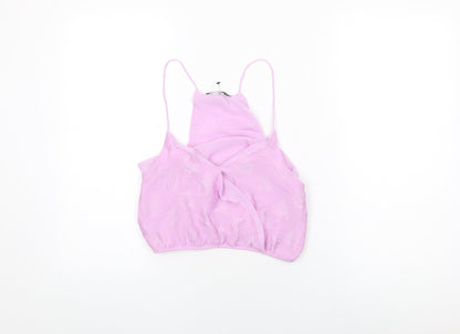 Bershka Womens Purple Viscose Cropped T-Shirt Size S V-Neck