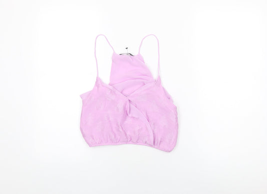 Bershka Womens Purple Viscose Cropped T-Shirt Size S V-Neck