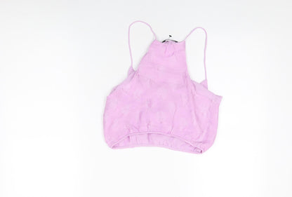 Bershka Womens Purple Viscose Cropped T-Shirt Size S V-Neck