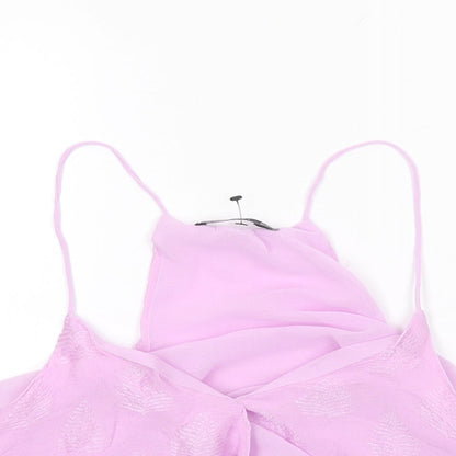 Bershka Womens Purple Viscose Cropped T-Shirt Size S V-Neck