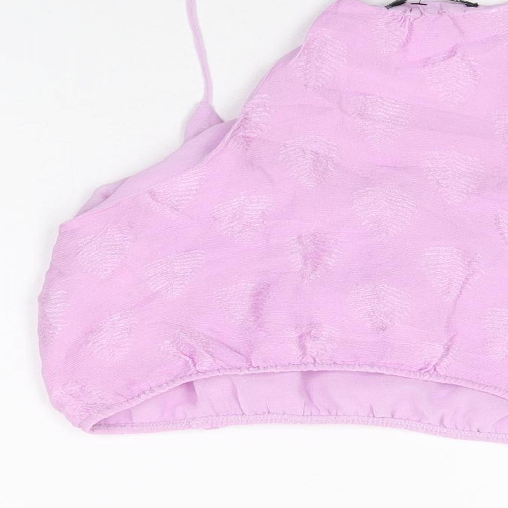 Bershka Womens Purple Viscose Cropped T-Shirt Size S V-Neck