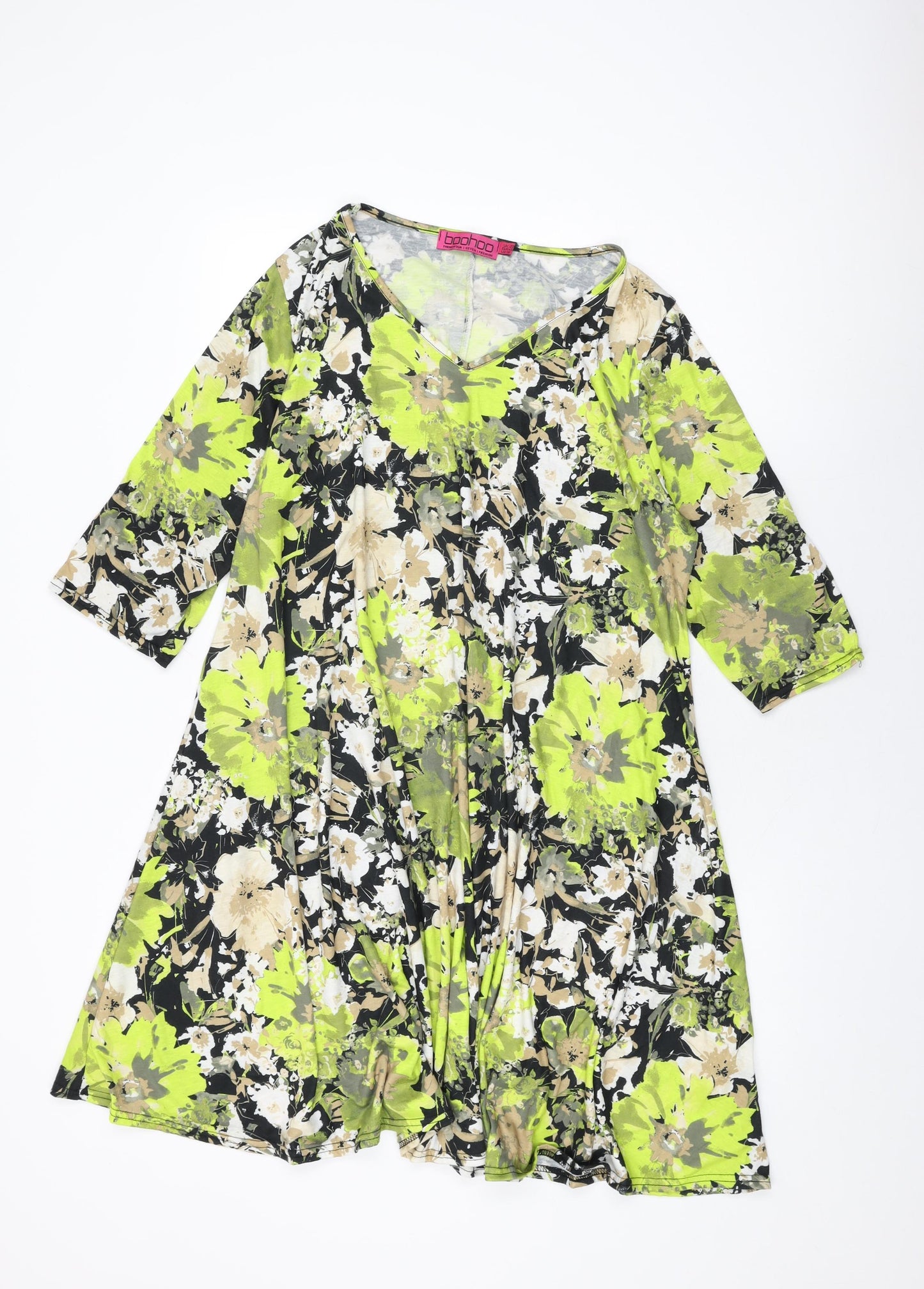 Boohoo Womens Black Floral Polyester Shift Size 20 V-Neck Pullover