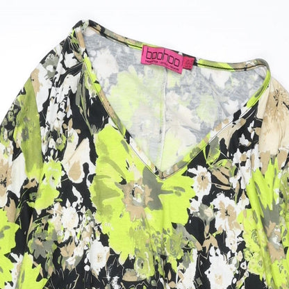 Boohoo Womens Black Floral Polyester Shift Size 20 V-Neck Pullover