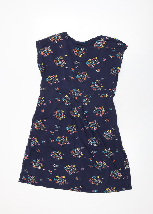 JoJo Maman Bébé Womens Blue Floral Viscose Shift Size M Round Neck Pullover