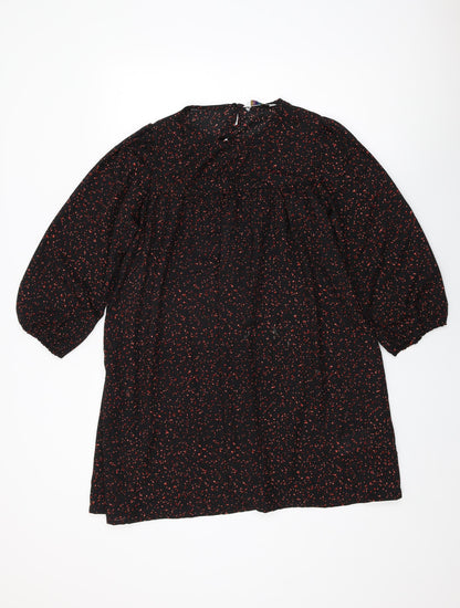 Compania Fantastica Womens Black Polka Dot Polyester Shift Size S Round Neck Button
