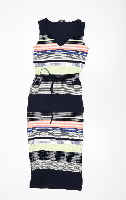 Oasis Womens Blue Striped Viscose Bodycon Size XS V-Neck Pullover