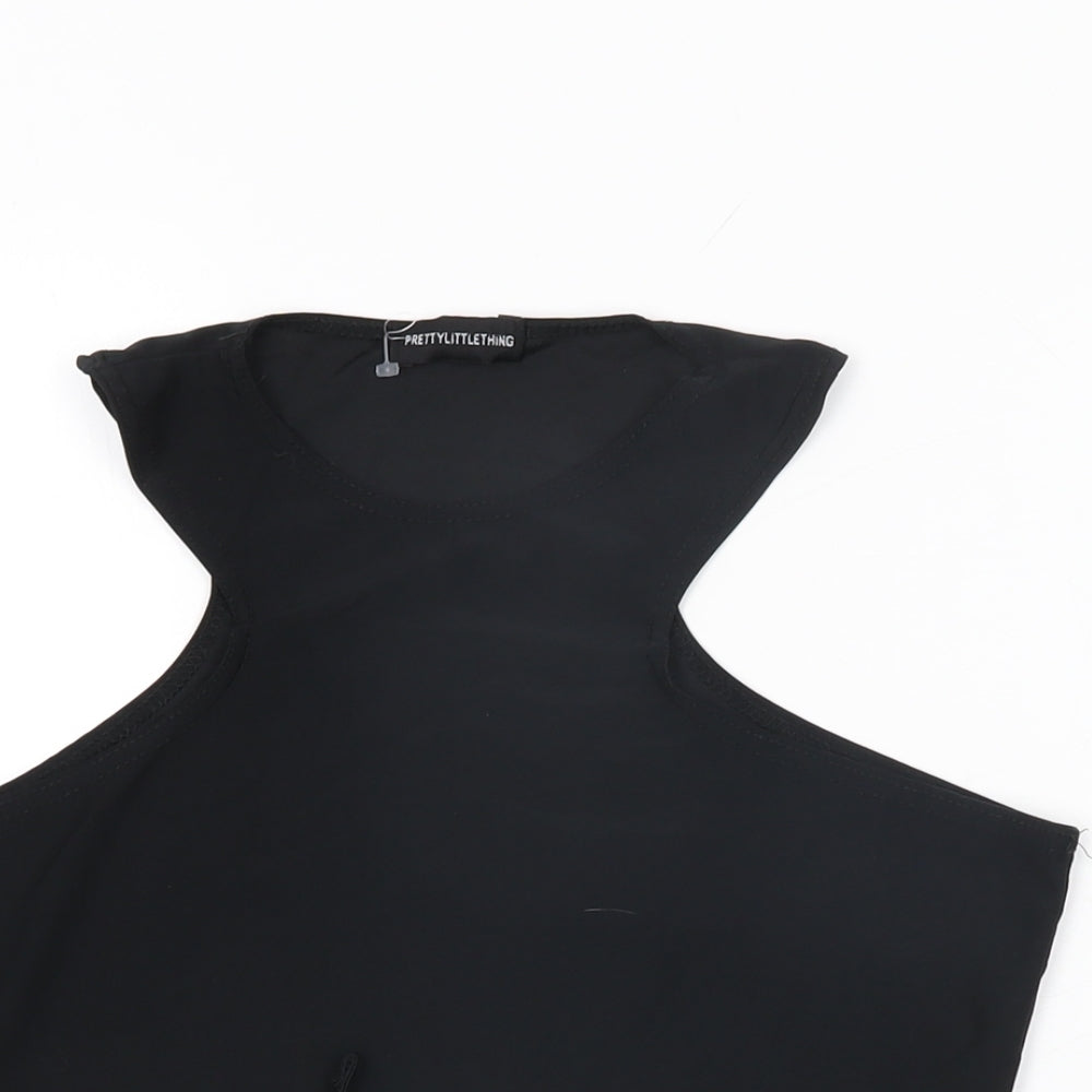 Womens UK Size 12 PRETTYLITTLETHING Black Cropped T-Shirt