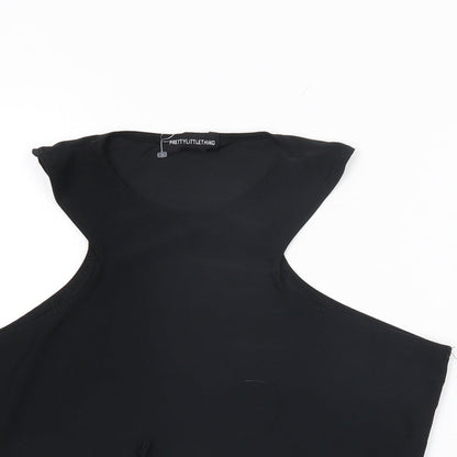 Womens UK Size 12 PRETTYLITTLETHING Black Cropped T-Shirt