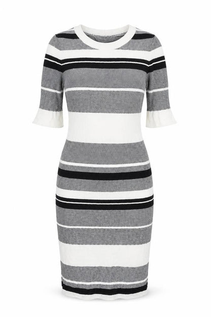 Dorothy Perkins Womens White Striped Viscose Bodycon Size 6 Round Neck Pullover