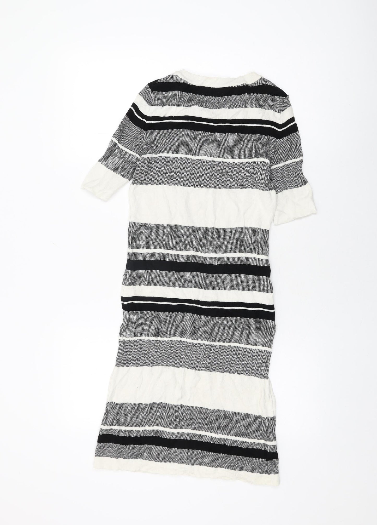 Dorothy Perkins Womens White Striped Viscose Bodycon Size 6 Round Neck Pullover