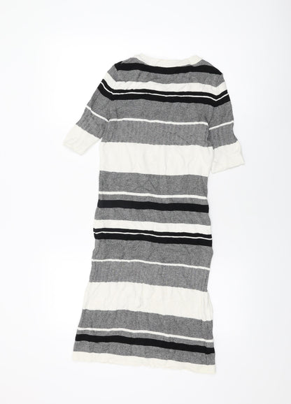 Dorothy Perkins Womens White Striped Viscose Bodycon Size 6 Round Neck Pullover