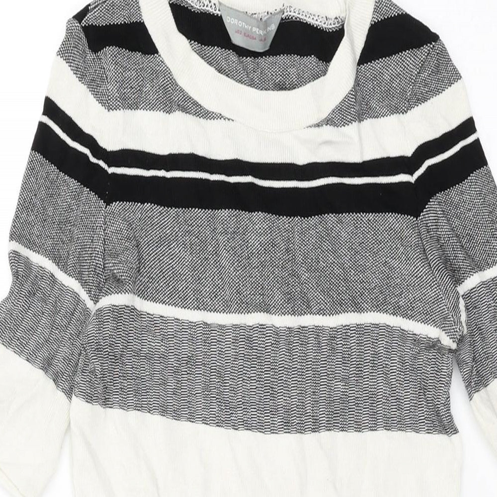 Dorothy Perkins Womens White Striped Viscose Bodycon Size 6 Round Neck Pullover