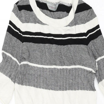 Dorothy Perkins Womens White Striped Viscose Bodycon Size 6 Round Neck Pullover