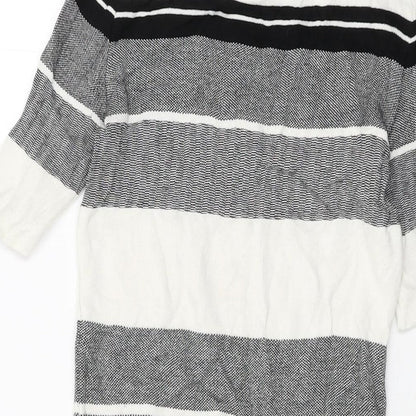 Dorothy Perkins Womens White Striped Viscose Bodycon Size 6 Round Neck Pullover