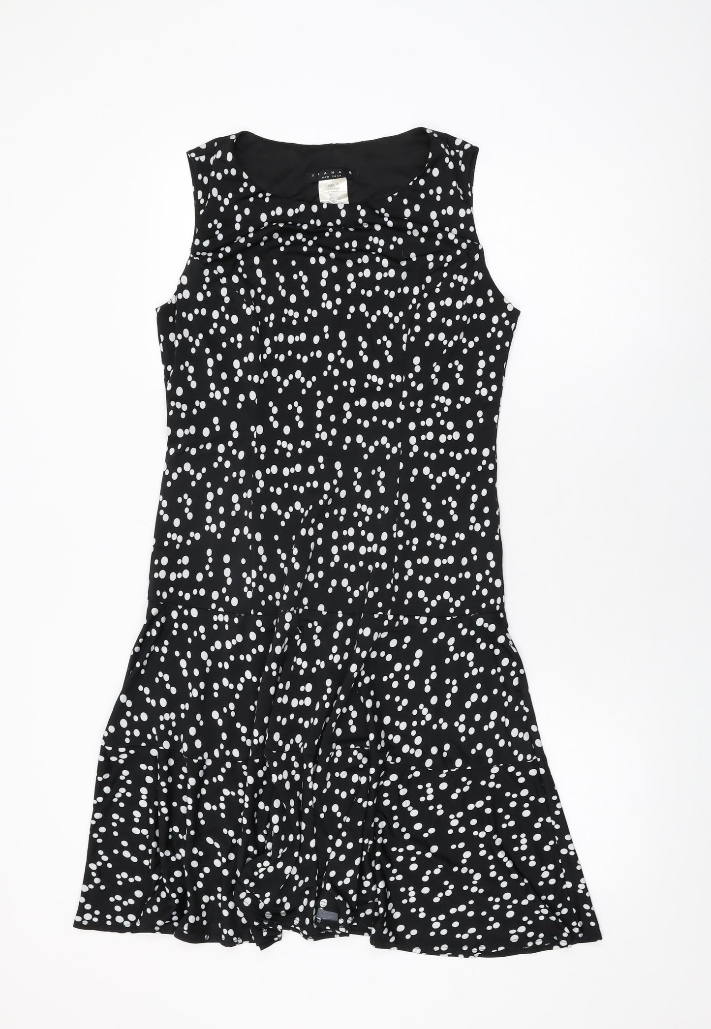 Tiana B Womens Black Polka Dot Polyester Shift Size 10 Round Neck Pullover