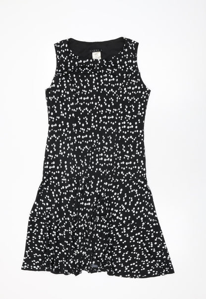 Tiana B Womens Black Polka Dot Polyester Shift Size 10 Round Neck Pullover