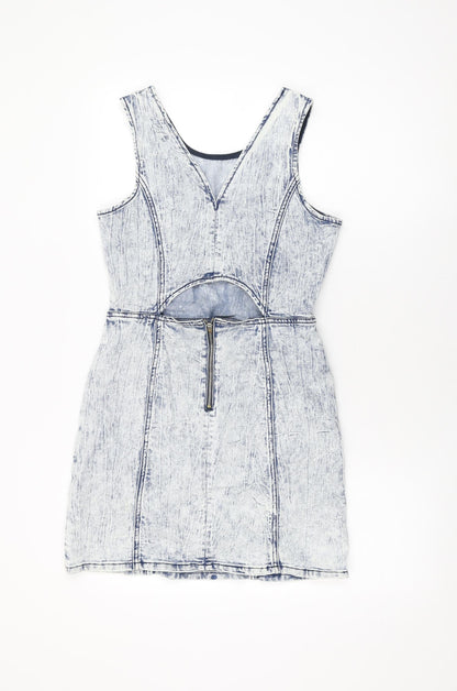 Denim Co Womens Blue Cotton Mini Size 10 Round Neck Zip