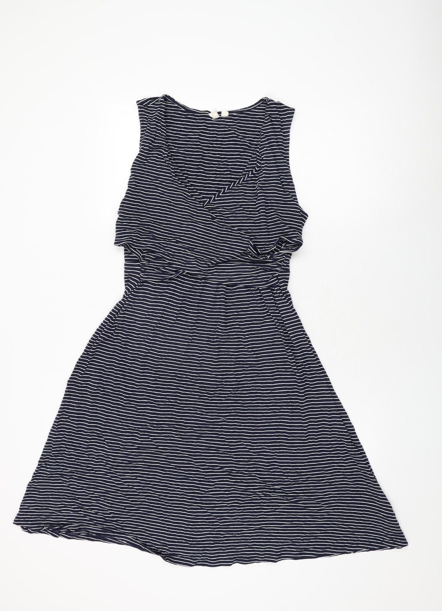 Gap Womens Blue Striped Viscose A-Line Size L V-Neck Pullover