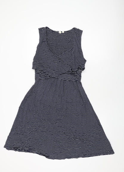 Gap Womens Blue Striped Viscose A-Line Size L V-Neck Pullover