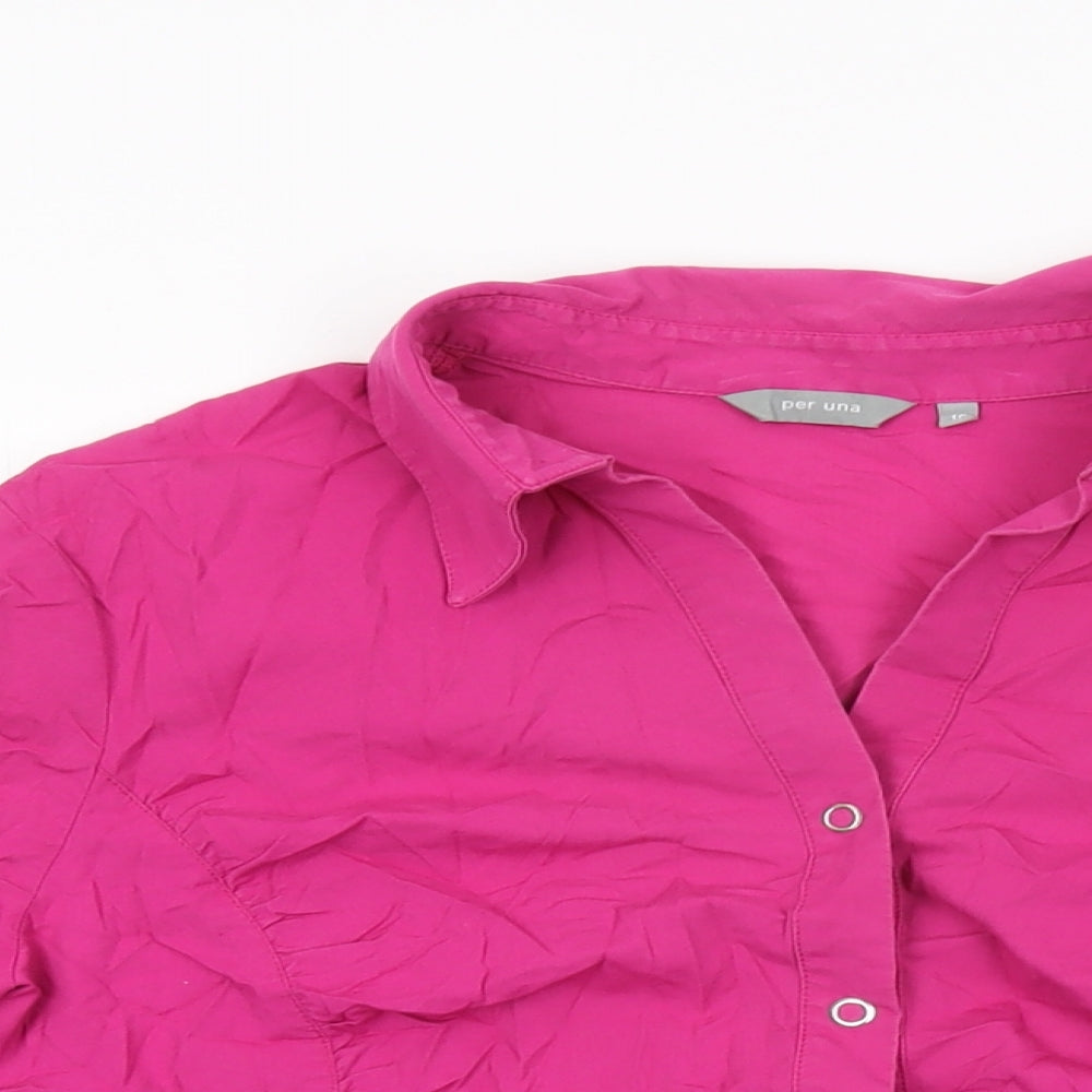 Womens UK Size 16 Per Una Pink Basic Button-Up