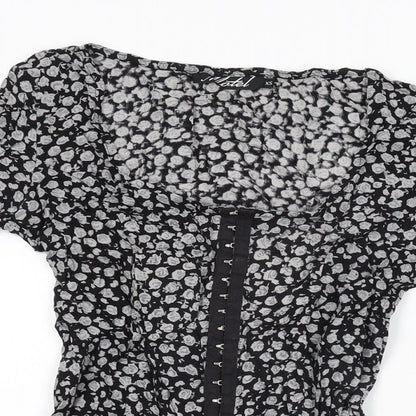 Motel Womens Black Floral Viscose Skater Dress Size XS Square Neck Hook & Eye