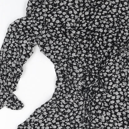 Motel Womens Black Floral Viscose Skater Dress Size XS Square Neck Hook & Eye