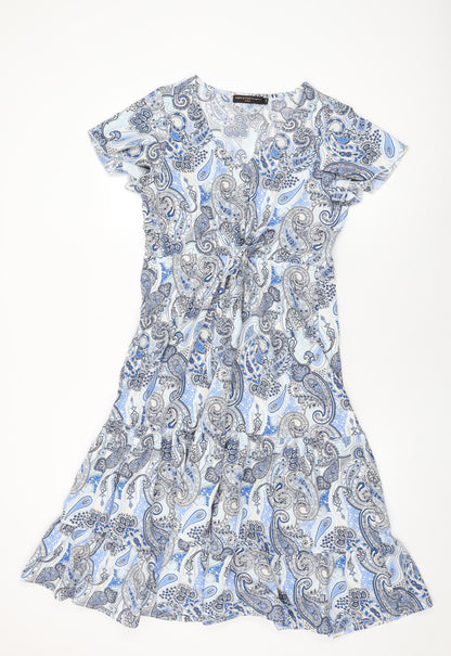 Amy & Clo in Vogue Womens White Paisley Polyester A-Line Size S V-Neck Button - Size S/M