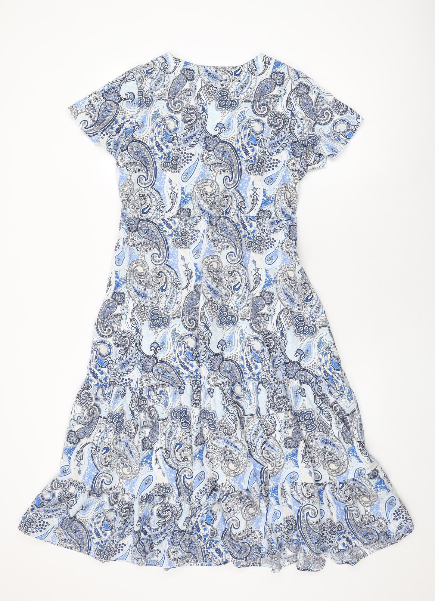 Amy & Clo in Vogue Womens White Paisley Polyester A-Line Size S V-Neck Button - Size S/M