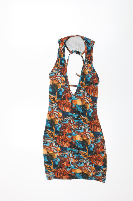 PRETTYLITTLETHING Womens Multicoloured Geometric Polyester Bodycon Size 12 V-Neck Tie