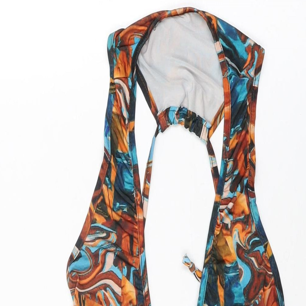 PRETTYLITTLETHING Womens Multicoloured Geometric Polyester Bodycon Size 12 V-Neck Tie