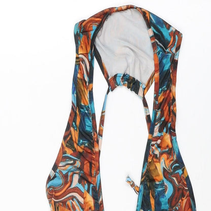 PRETTYLITTLETHING Womens Multicoloured Geometric Polyester Bodycon Size 12 V-Neck Tie