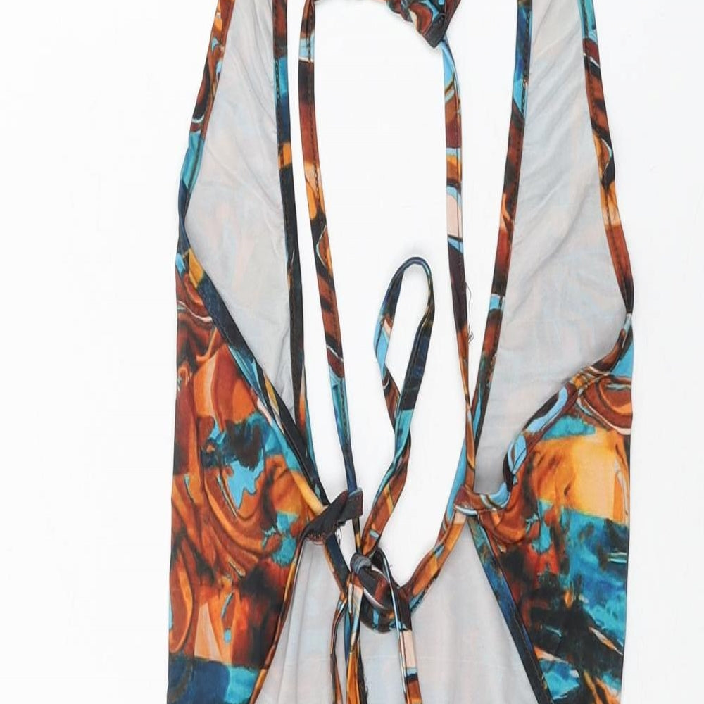 PRETTYLITTLETHING Womens Multicoloured Geometric Polyester Bodycon Size 12 V-Neck Tie