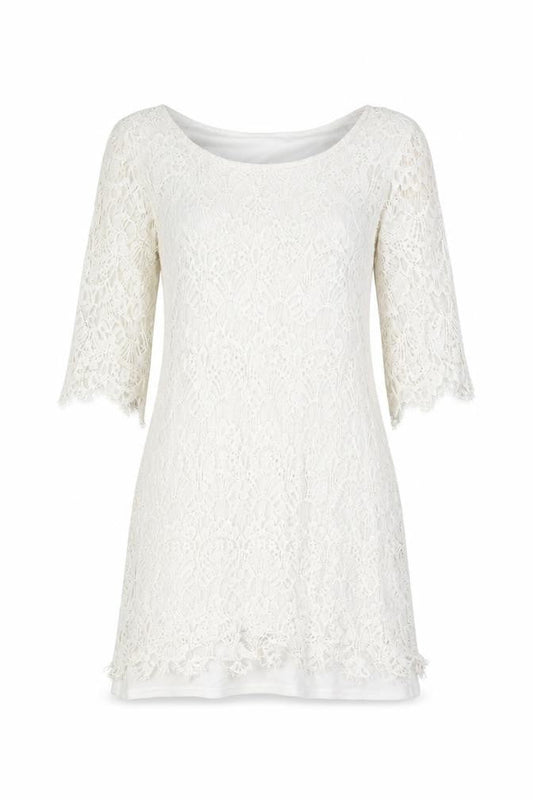 Izabel London Womens White Floral Polyester Mini Size 8 Round Neck Lace Up