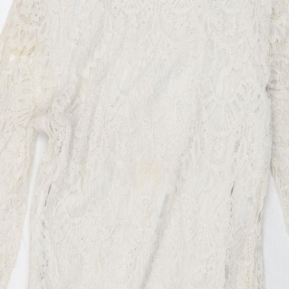 Izabel London Womens White Floral Polyester Mini Size 8 Round Neck Lace Up