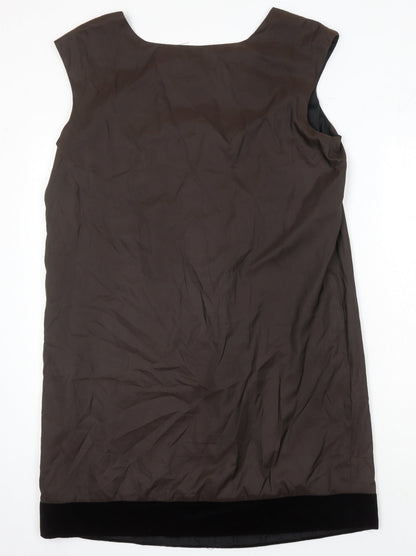 Feathers Womens Brown Houndstooth Polyester Shift Size L Scoop Neck
