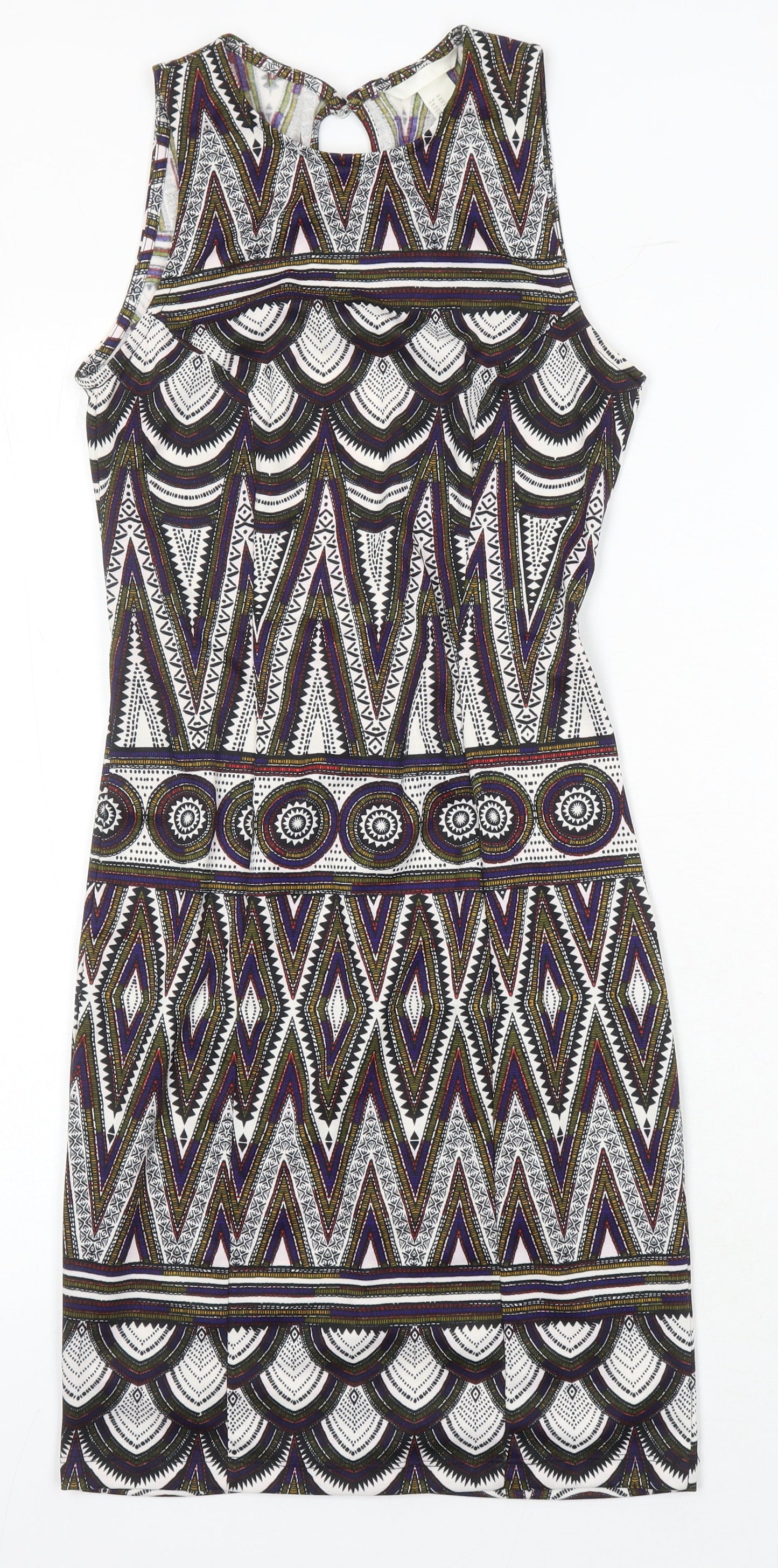 H&M Womens Multicoloured Geometric Polyester Bodycon Size XS Round Neck