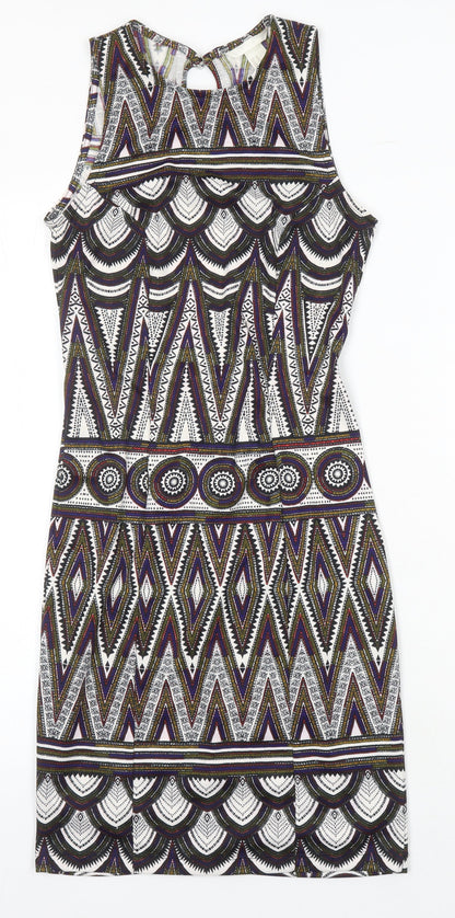 H&M Womens Multicoloured Geometric Polyester Bodycon Size XS Round Neck