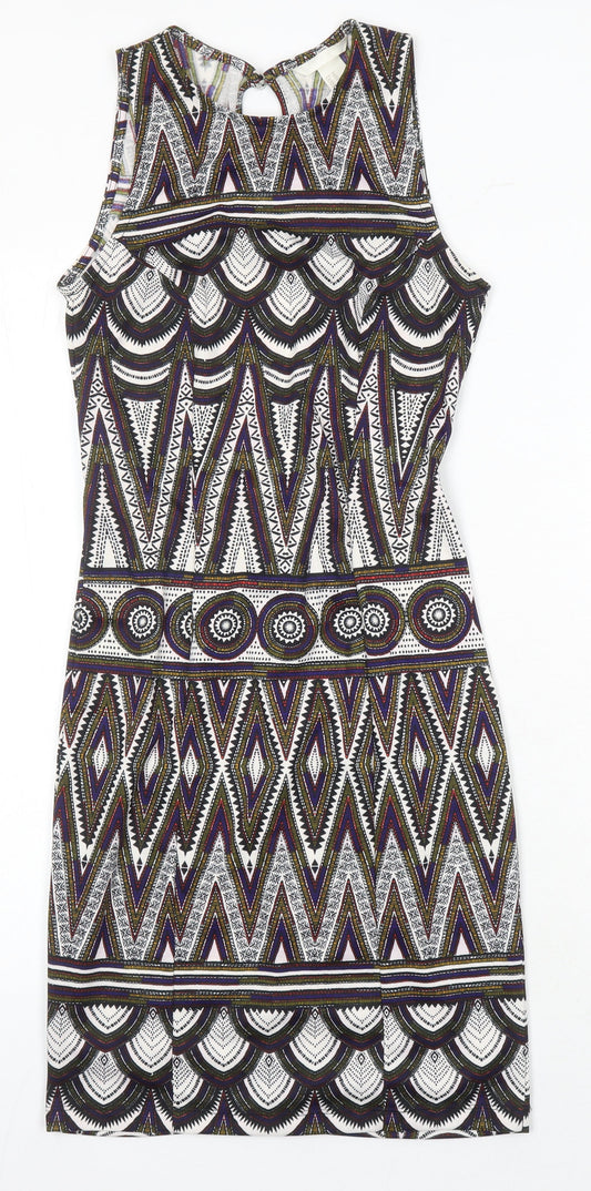 H&M Womens Multicoloured Geometric Polyester Bodycon Size XS Round Neck