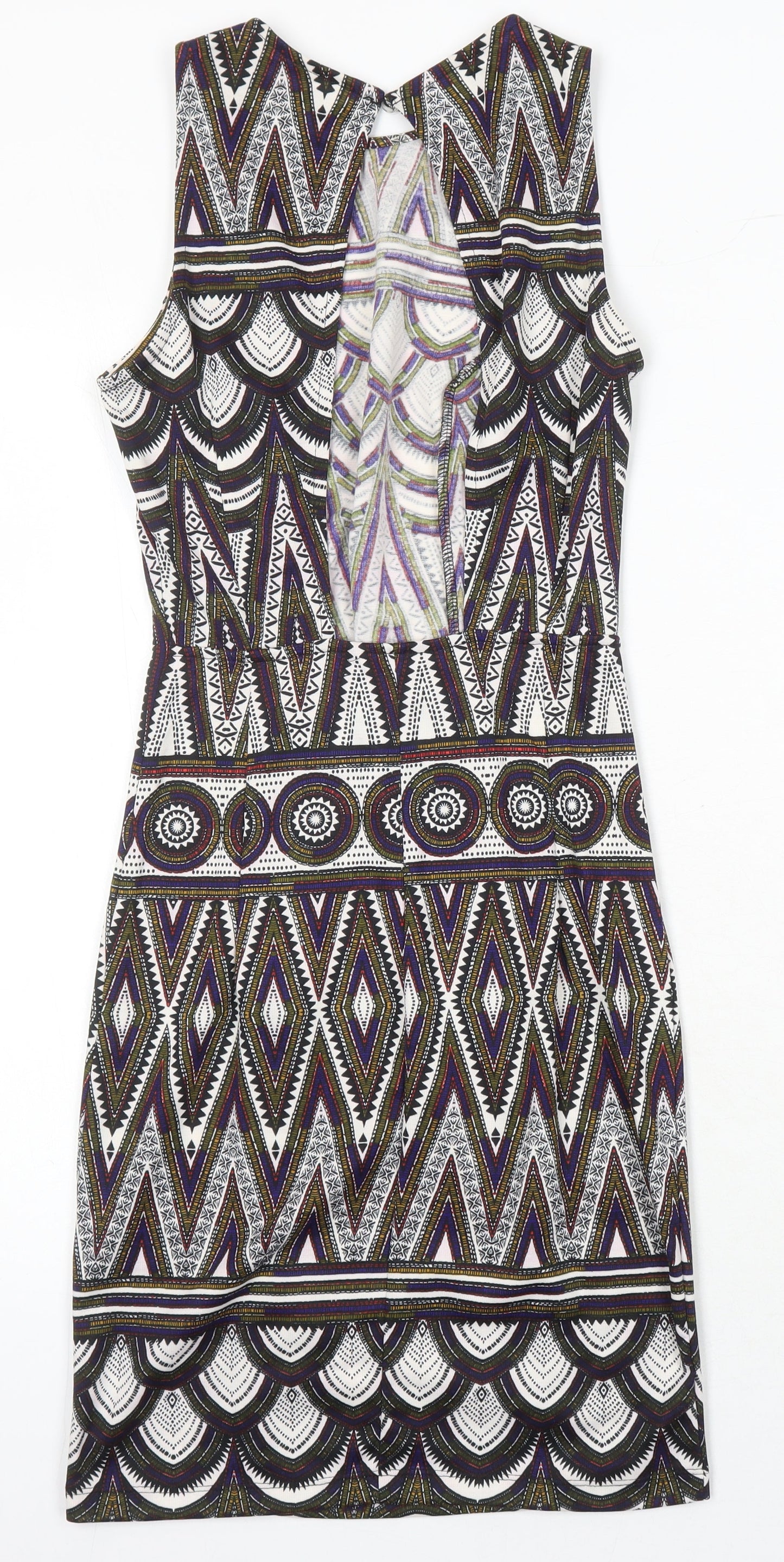 H&M Womens Multicoloured Geometric Polyester Bodycon Size XS Round Neck