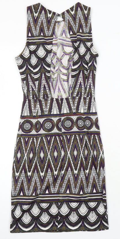 H&M Womens Multicoloured Geometric Polyester Bodycon Size XS Round Neck