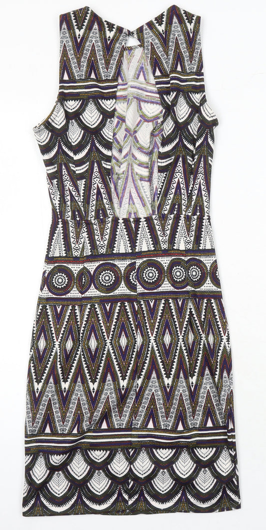H&M Womens Multicoloured Geometric Polyester Bodycon Size XS Round Neck