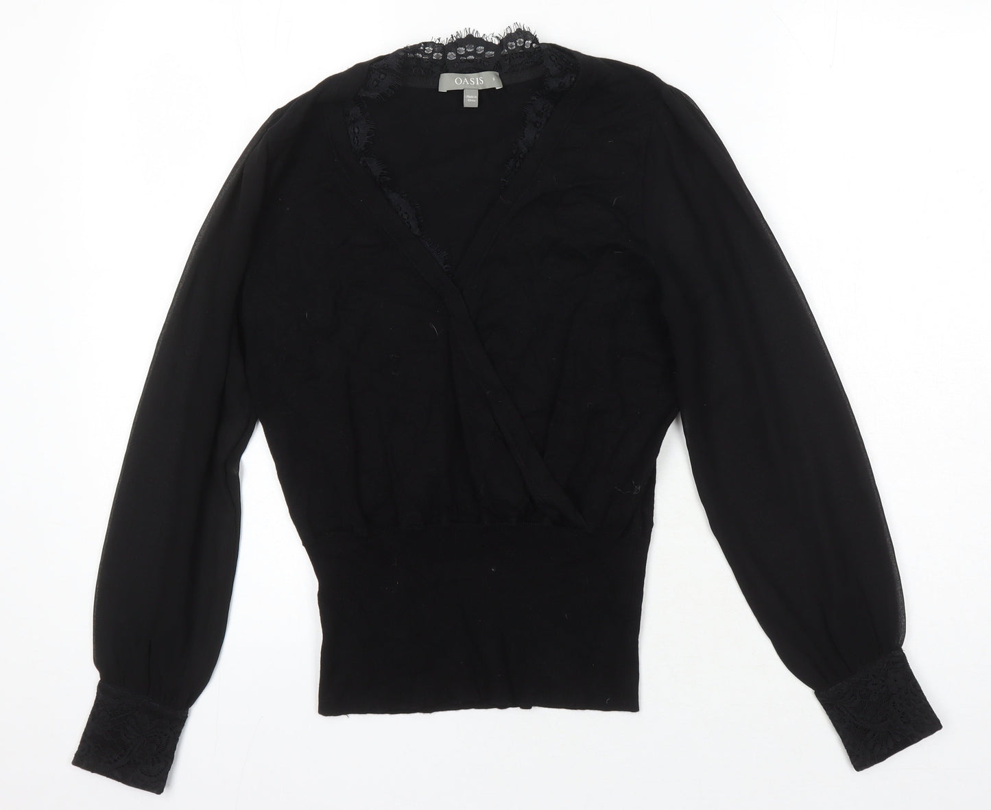 Womens UK Size S Oasis Black Jersey Blouse